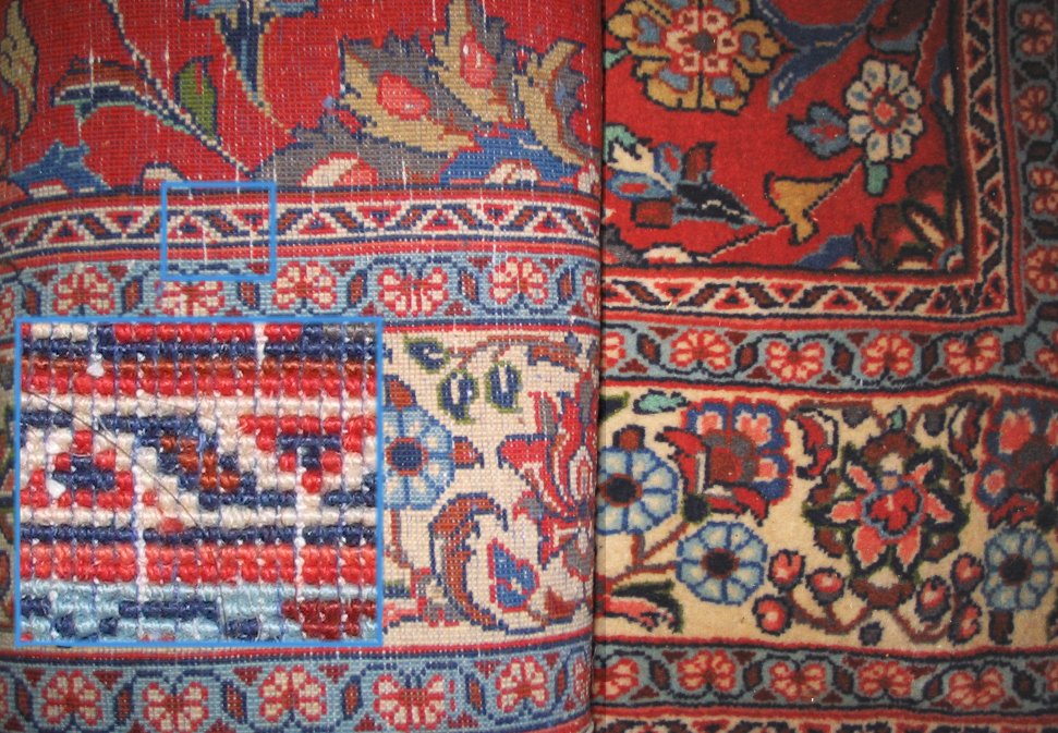 Envers et endroit d'un tapis persan traditionnel