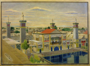 Emarat Bagdir (Le palais des tours du vent, Golestan) en 1864 (Aquarelle et gouache de Mahmoud Khan Saba)
