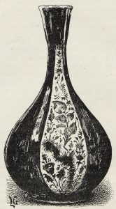 Petite bouteille en faïence à reflets métalliques. (Exposition Universelle de 1889. Dessin de Lucien Laurent-Gsell.