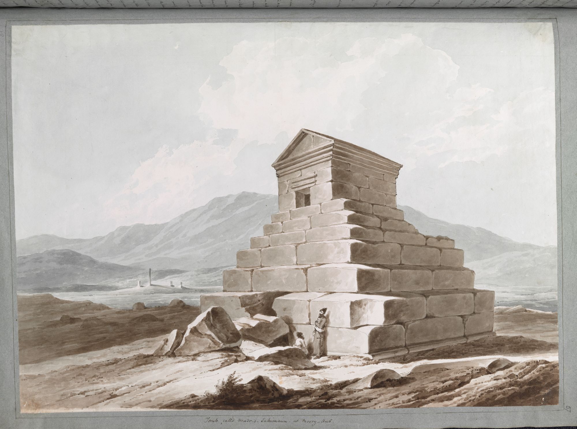 Tombe de Cyrus le Grand. Sir Robert Ker Porter a identifié cette ziggourat à Pasargadas comme étant le mausolée de Cyrus le Grand.
