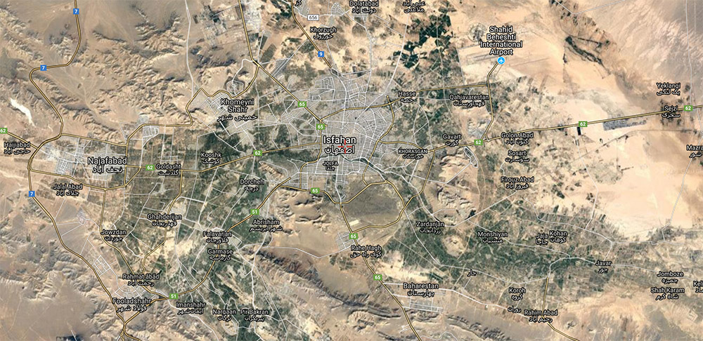 Vue satellite d'Ispahan.